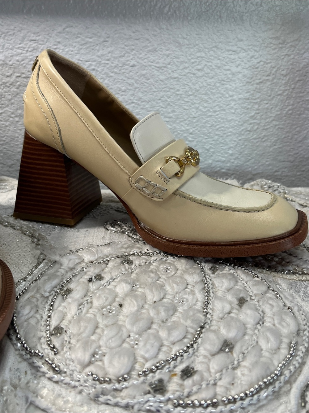 Sam Edelman Quincy Ivory Leather Horsebit Loafers Size 8M Block Heel - Picture 8 of 14